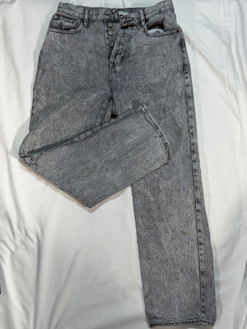 Grey Acid Wash Jeans - Classic Button-Fly Style
